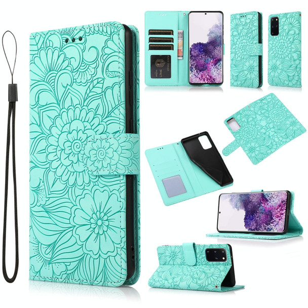 Samsung Galaxy S20+ Skin Feel Embossed Sunflower Horizontal Flip Leather Case with Holder & Card Slots & Wallet & Lanyard(Green)