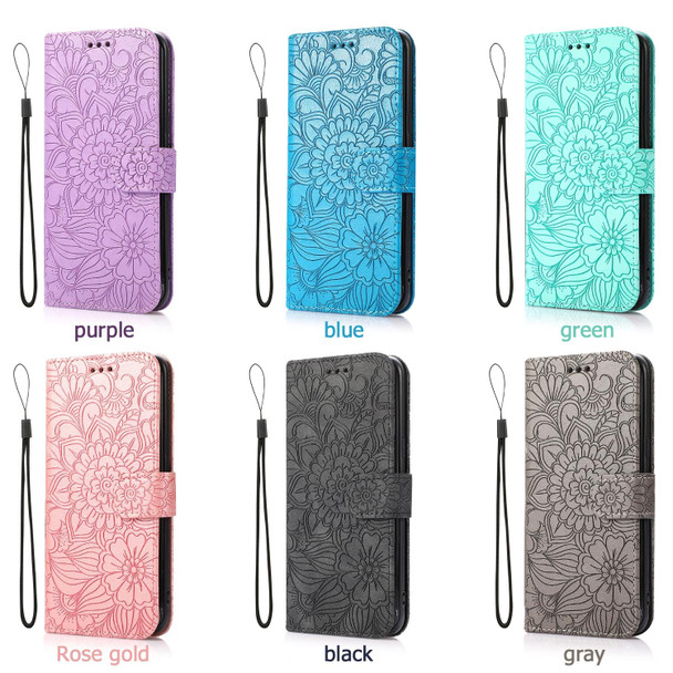 Samsung Galaxy S10e Skin Feel Embossed Sunflower Horizontal Flip Leather Case with Holder & Card Slots & Wallet & Lanyard(Purple)