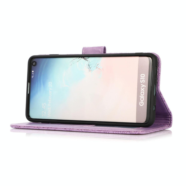 Samsung Galaxy S10 Skin Feel Embossed Sunflower Horizontal Flip Leather Case with Holder & Card Slots & Wallet & Lanyard(Purple)