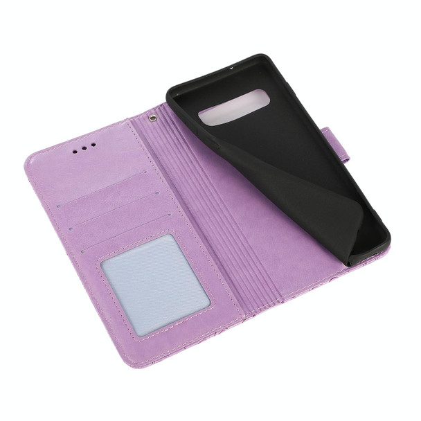 Samsung Galaxy S10 Skin Feel Embossed Sunflower Horizontal Flip Leather Case with Holder & Card Slots & Wallet & Lanyard(Purple)