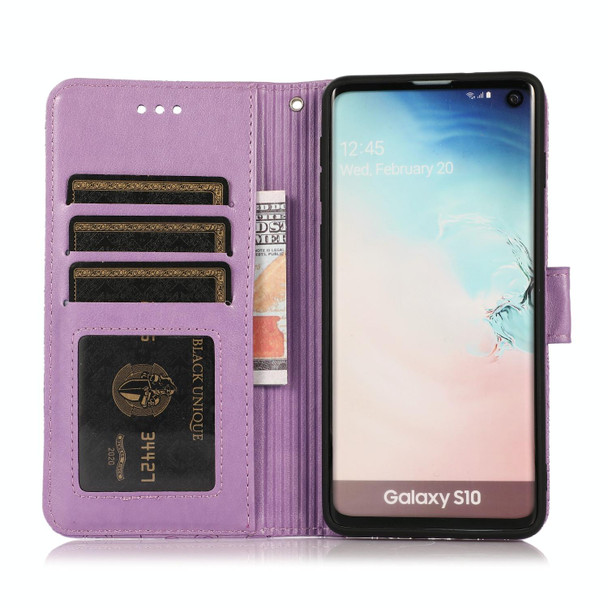 Samsung Galaxy S10 Skin Feel Embossed Sunflower Horizontal Flip Leather Case with Holder & Card Slots & Wallet & Lanyard(Purple)