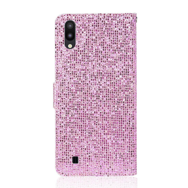 Samsung Galaxy A10 / M10 Glitter Powder Horizontal Flip Leather Case with Card Slots & Holder & Lanyard(Pink)