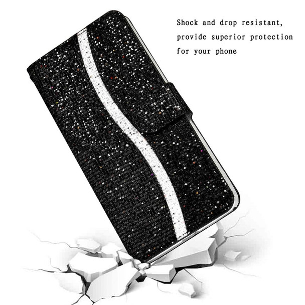 Samsung Galaxy S10 Glitter Powder Horizontal Flip Leather Case with Card Slots & Holder & Lanyard(Black)