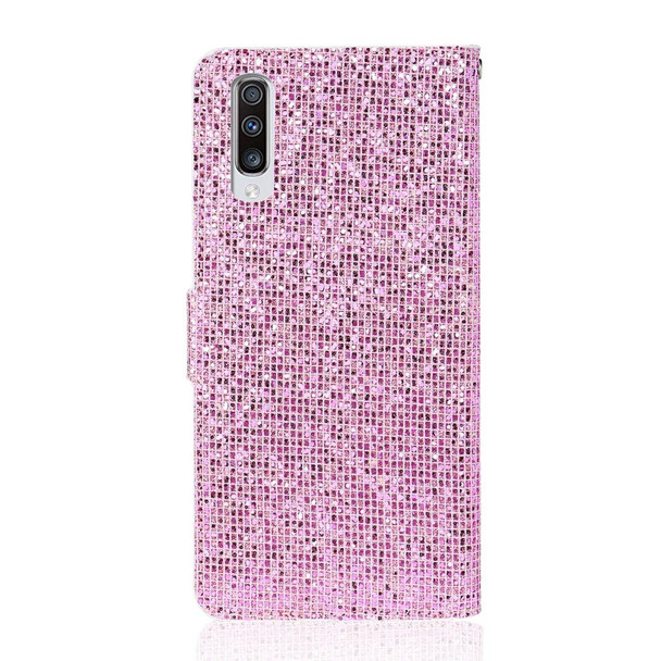 Samsung Galaxy A70 Glitter Powder Horizontal Flip Leather Case with Card Slots & Holder & Lanyard(Pink)