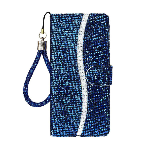 Samsung Galaxy A51 Glitter Powder Horizontal Flip Leather Case with Card Slots & Holder & Lanyard(Blue)