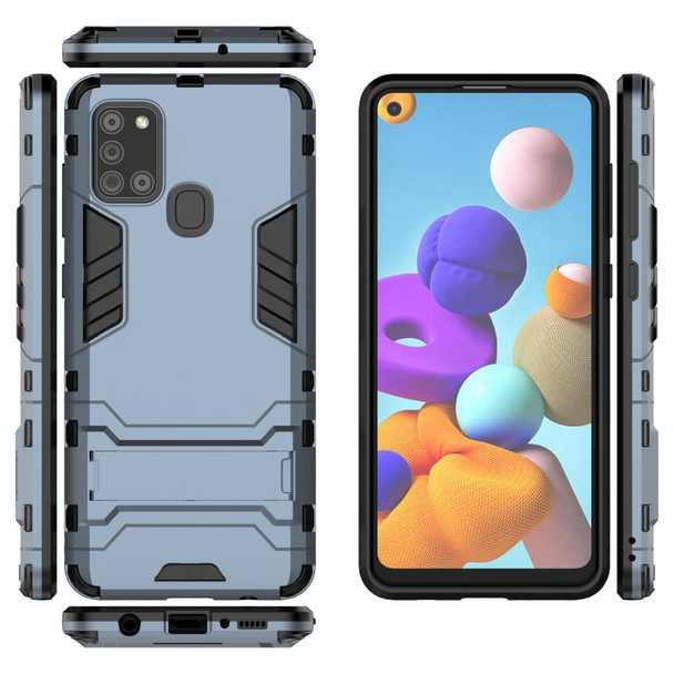 Galaxy A21s PC + TPU Shockproof Protective Case with Holder(Navy)