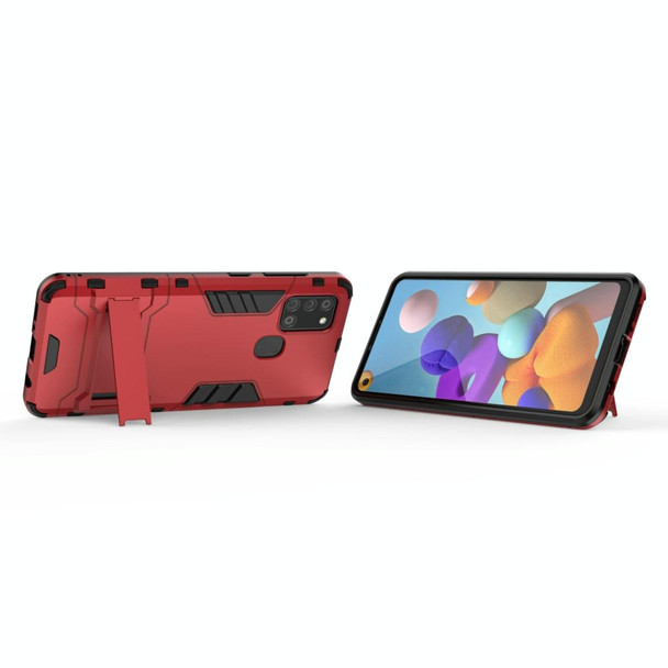 Galaxy A21s PC + TPU Shockproof Protective Case with Holder(Red)