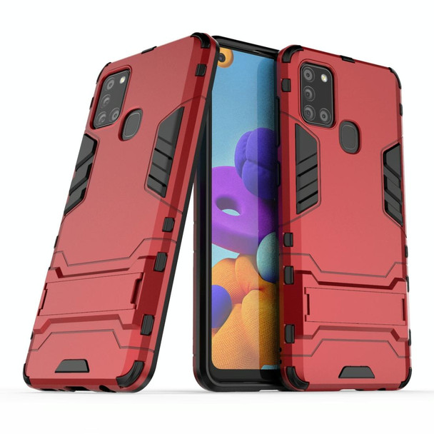 Galaxy A21s PC + TPU Shockproof Protective Case with Holder(Red)