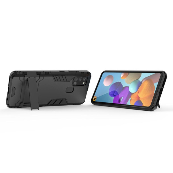 Galaxy A21s PC + TPU Shockproof Protective Case with Holder(Black)