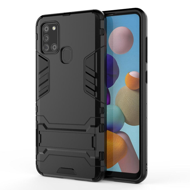 Galaxy A21s PC + TPU Shockproof Protective Case with Holder(Black)