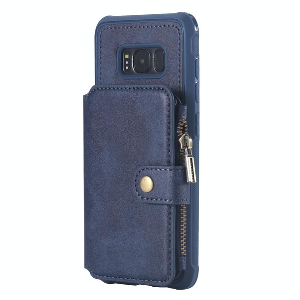 Galaxy S8 Zipper Shockproof Protective Case with Card Slots & Bracket & Photo Holder & Wallet Function(Blue)