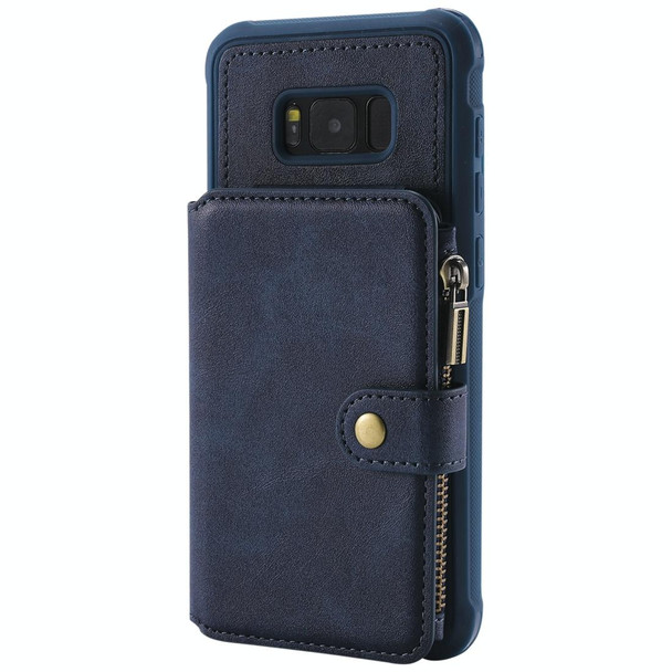 Galaxy S8 Plus Zipper Shockproof Protective Case with Card Slots & Bracket & Photo Holder & Wallet Function(Blue)