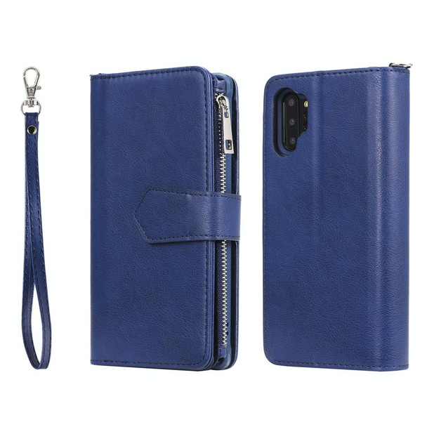 Galaxy Note 10 Pro 2 in 1 Solid Color Zipper Shockproof Protective Case with Card Slots & Bracket & Photo Holder & Wallet Function(Blue)