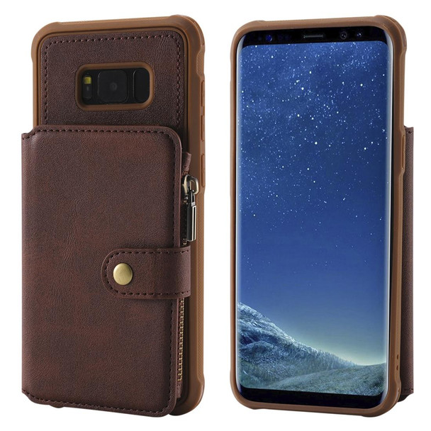 Galaxy S8 Plus Zipper Shockproof Protective Case with Card Slots & Bracket & Photo Holder & Wallet Function(Coffee)