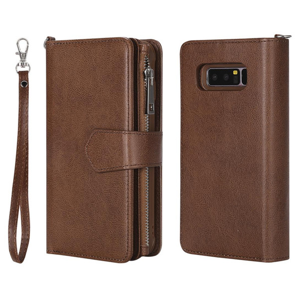 Galaxy Note 8 2 in 1 Solid Color Zipper Shockproof Protective Case with Card Slots & Bracket & Photo Holder & Wallet Function(Brown)