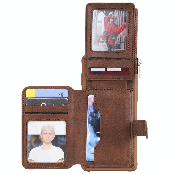 Galaxy S10 Zipper Shockproof Protective Case with Card Slots & Bracket & Photo Holder & Wallet Function(Coffee)