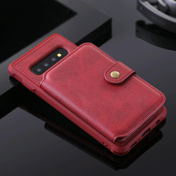 Galaxy S10 Zipper Shockproof Protective Case with Card Slots & Bracket & Photo Holder & Wallet Function(Red)