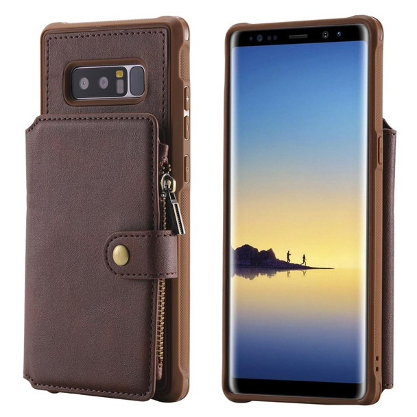 Galaxy Note 8 Zipper Shockproof Protective Case with Card Slots & Bracket & Photo Holder & Wallet Function(Coffee)