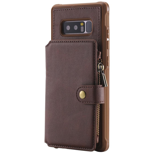 Galaxy Note 8 Zipper Shockproof Protective Case with Card Slots & Bracket & Photo Holder & Wallet Function(Coffee)