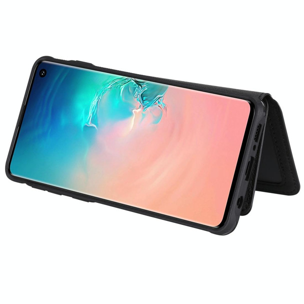 Galaxy S10 Zipper Shockproof Protective Case with Card Slots & Bracket & Photo Holder & Wallet Function(Black)