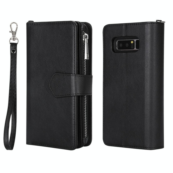 Galaxy Note 8 2 in 1 Solid Color Zipper Shockproof Protective Case with Card Slots & Bracket & Photo Holder & Wallet Function(Black)