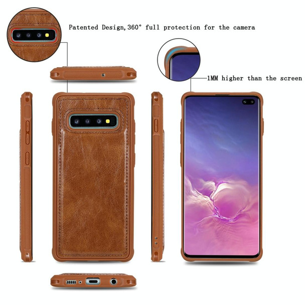 Galaxy S10+ Multifunctional Retro Detachable Magnetic Horizontal Flip Leather Case with Card Slots & Holder & Wallet & Photo Frame(Brown)