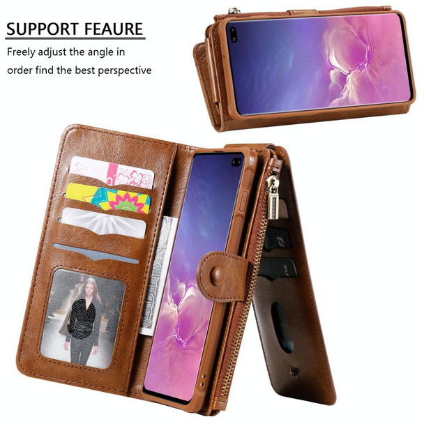 Galaxy S10+ Multifunctional Retro Detachable Magnetic Horizontal Flip Leather Case with Card Slots & Holder & Wallet & Photo Frame(Brown)