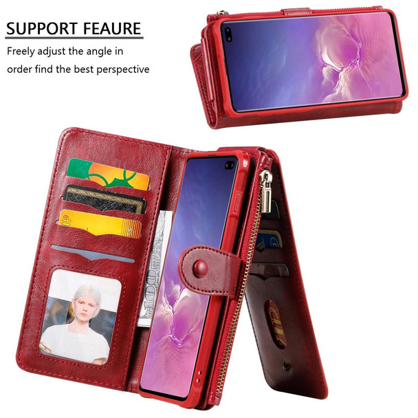 Galaxy S10+ Multifunctional Retro Detachable Magnetic Horizontal Flip Leather Case with Card Slots & Holder & Wallet & Photo Frame(Red)