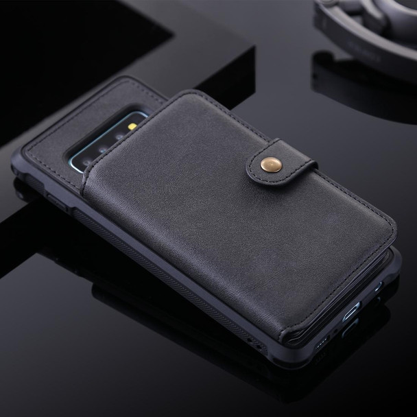 Galaxy S10 Plus Zipper Shockproof Protective Case with Card Slots & Bracket & Photo Holder & Wallet Function(Black)