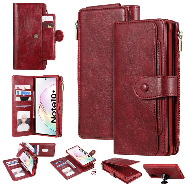 Galaxy Note 10+ Multifunctional Retro Detachable Magnetic Horizontal Flip Leather Case with Card Slots & Holder & Wallet & Photo Frame(Red)