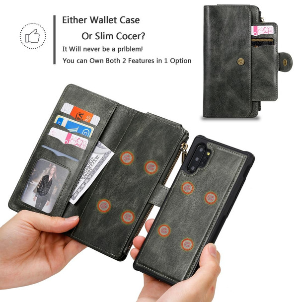 Galaxy Note 10+ Multifunctional Retro Detachable Magnetic Horizontal Flip Leather Case with Card Slots & Holder & Wallet & Photo Frame(Dark Green)