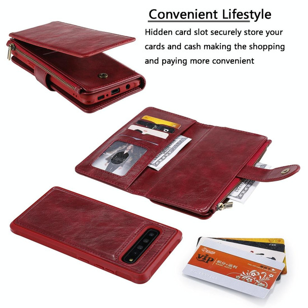 Galaxy S10 5G Multifunctional Retro Detachable Magnetic Horizontal Flip Leather Case with Card Slots & Holder & Wallet & Photo Frame(Red)