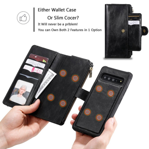 Galaxy S10 5G Multifunctional Retro Detachable Magnetic Horizontal Flip Leather Case with Card Slots & Holder & Wallet & Photo Frame(Black)