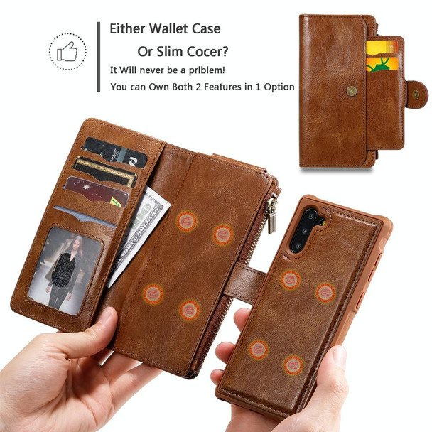 Galaxy Note 10 Multifunctional Retro Detachable Magnetic Horizontal Flip Leather Case with Card Slots & Holder & Wallet & Photo Frame(Brown)