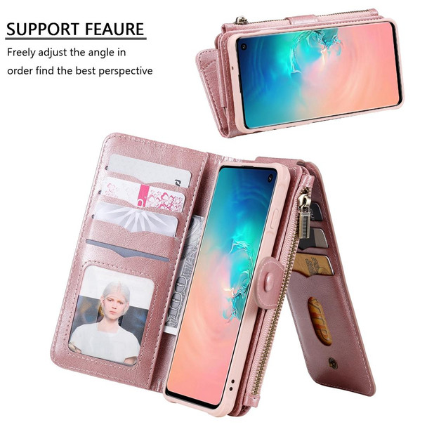 Galaxy S10 Multifunctional Retro Detachable Magnetic Horizontal Flip Leather Case with Card Slots & Holder & Wallet & Photo Frame(Rose Gold)