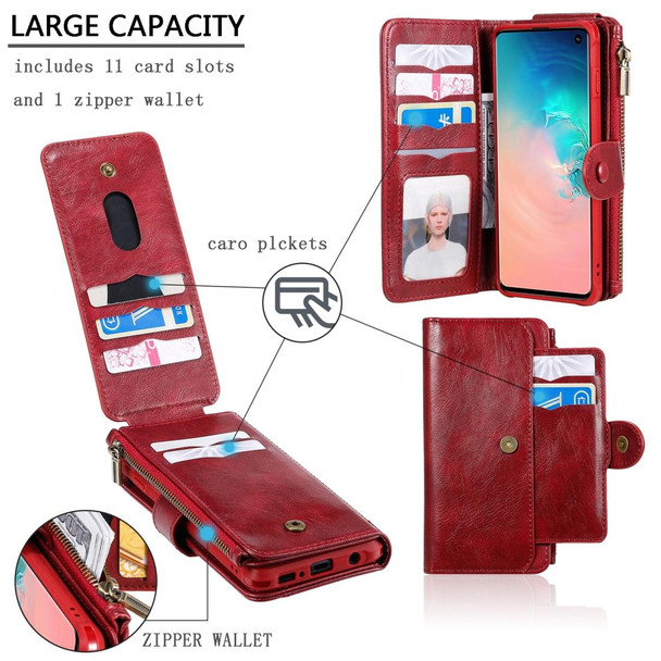 Galaxy S10 Multifunctional Retro Detachable Magnetic Horizontal Flip Leather Case with Card Slots & Holder & Wallet & Photo Frame(Red)