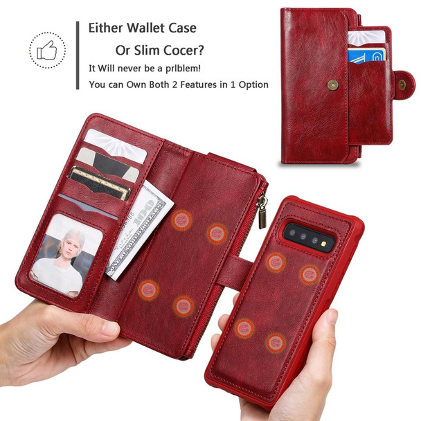 Galaxy S10 Multifunctional Retro Detachable Magnetic Horizontal Flip Leather Case with Card Slots & Holder & Wallet & Photo Frame(Red)