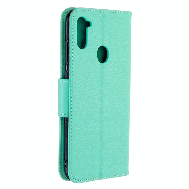 Galaxy A11 Litchi Texture Pure Color Horizontal Flip PU Leather Case with Holder & Card Slots & Wallet & Lanyard(Green)