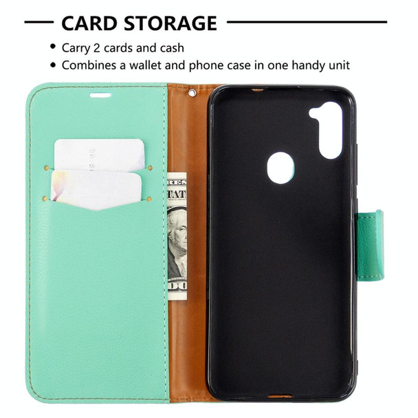 Galaxy A11 Litchi Texture Pure Color Horizontal Flip PU Leather Case with Holder & Card Slots & Wallet & Lanyard(Green)