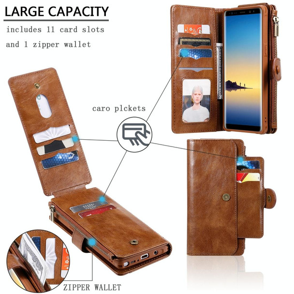 Galaxy Note 8 Multifunctional Retro Detachable Magnetic Horizontal Flip Leather Case with Card Slots & Holder & Wallet & Photo Frame(Brown)