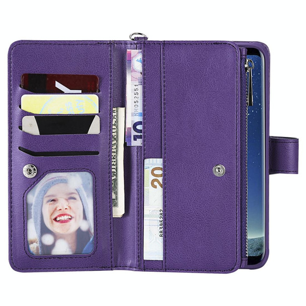 Galaxy S8 Plus 2 in 1 Solid Color Zipper Shockproof Protective Case with Card Slots & Bracket & Photo Holder & Wallet Function(Purple)