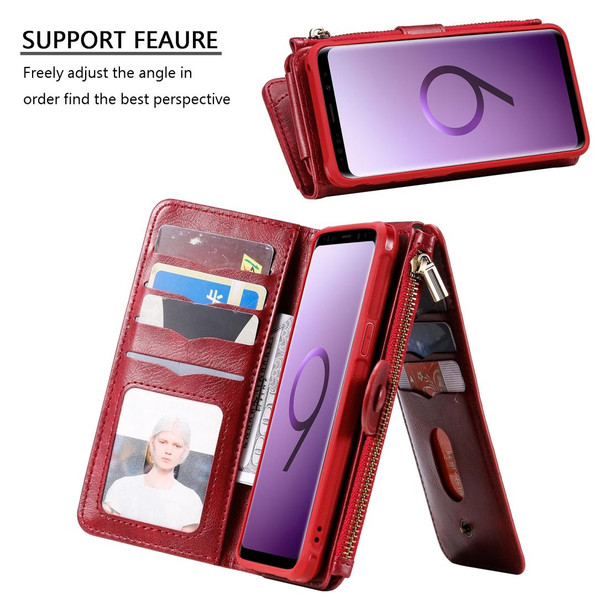 Galaxy S9 Multifunctional Retro Detachable Magnetic Horizontal Flip Leather Case with Card Slots & Holder & Wallet & Photo Frame(Red)