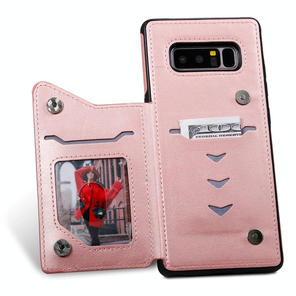 Galaxy Note 8 Shockproof Calf Texture Protective Case with Holder & Card Slots & Frame(Rose Gold)