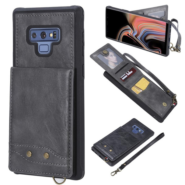 Galaxy Note 9 Vertical Flip Shockproof Leather Protective Case with Short Rope, Support Card Slots & Bracket & Photo Holder & Wallet Function(Gray)