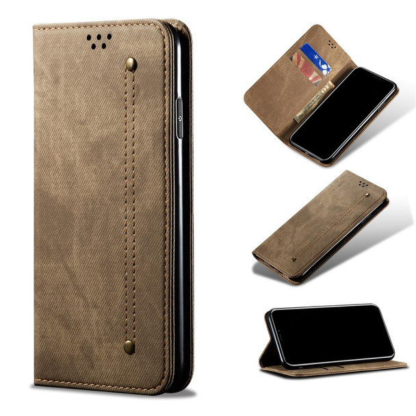 Vivo S6 Denim Texture Casual Style Horizontal Flip Leather Case with Holder & Card Slots & Wallet(Khaki)