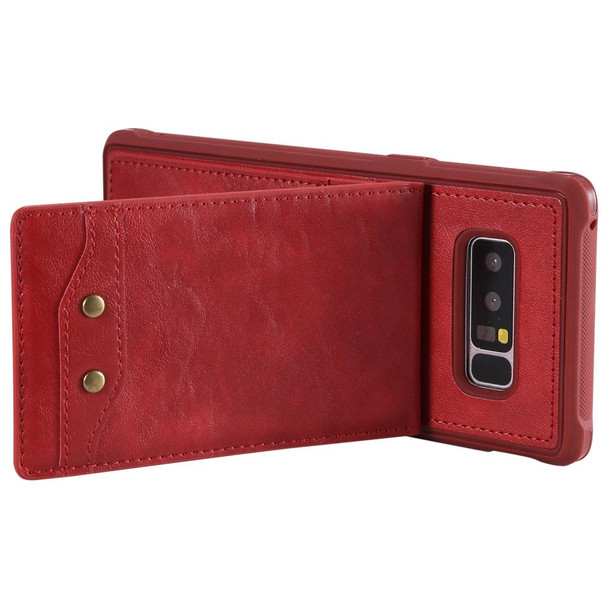 Galaxy Note 8 Vertical Flip Shockproof Leather Protective Case with Short Rope, Support Card Slots & Bracket & Photo Holder & Wallet Function(Red)