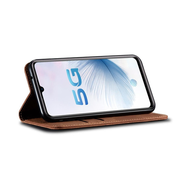 Vivo S6 Denim Texture Casual Style Horizontal Flip Leather Case with Holder & Card Slots & Wallet(Brown)