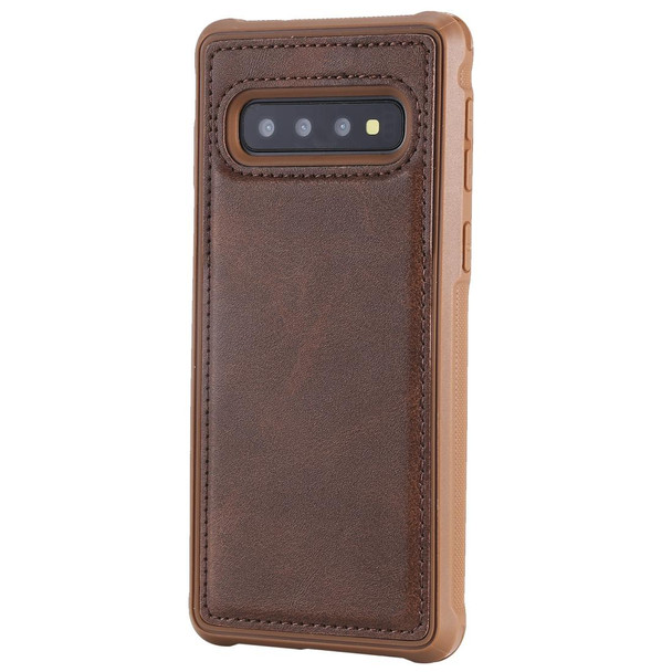 Galaxy S10 Magnetic Shockproof PC + TPU + PU Leather Protective Case(Coffee)