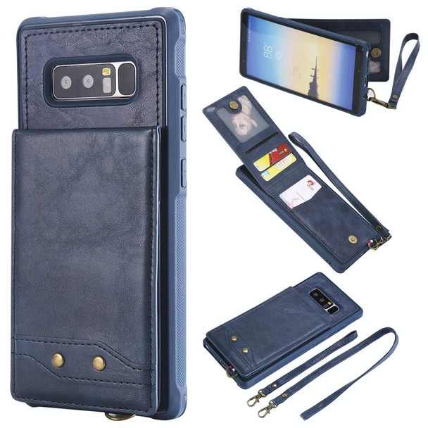 Galaxy Note 8 Vertical Flip Shockproof Leather Protective Case with Long Rope, Support Card Slots & Bracket & Photo Holder & Wallet Function(Blue)