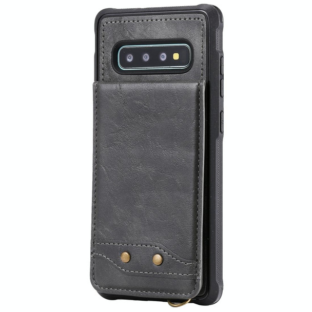 Galaxy S10+ Vertical Flip Shockproof Leather Protective Case with Short Rope, Support Card Slots & Bracket & Photo Holder & Wallet Function(Gray)